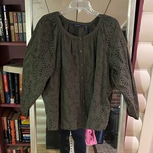 Isaac Mizrahi Olive Eyelet Blouse